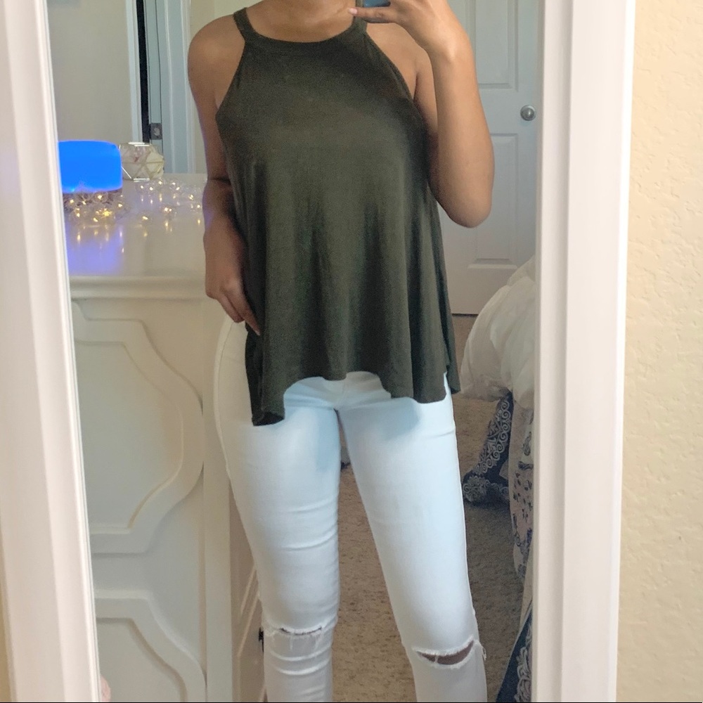 Boaz Olive Green Flowy Halter Tank